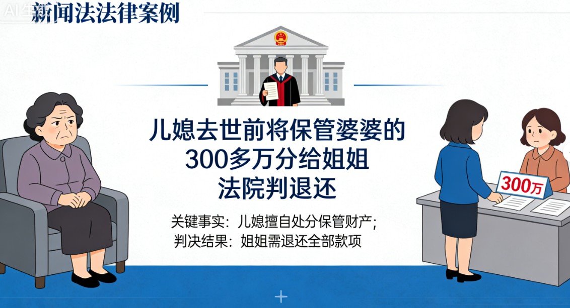 儿媳去世前将保管婆婆的300多万分给自己姐姐 法院判退还